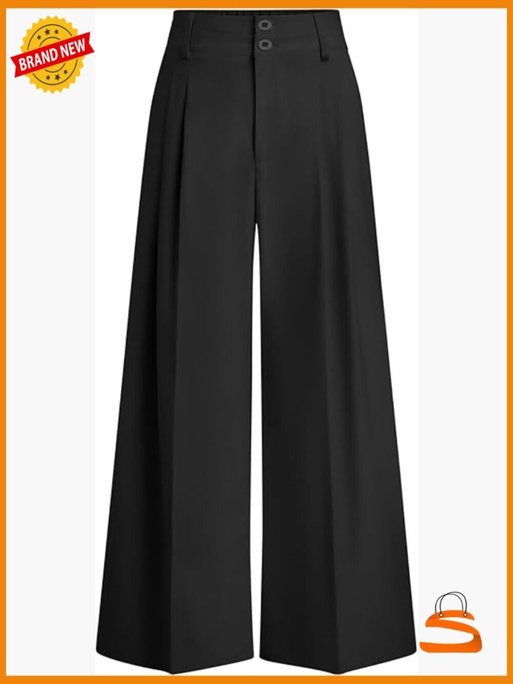 Wide Leg Palazzo Pants High Waist Pleated Trousers Button Front Loose Fit Work